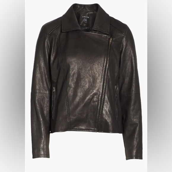 Eileen Fisher Black Lamb Leather Moto Motorcycle Biker Jacket Size 4 MSRP $898 - Picture 11 of 12